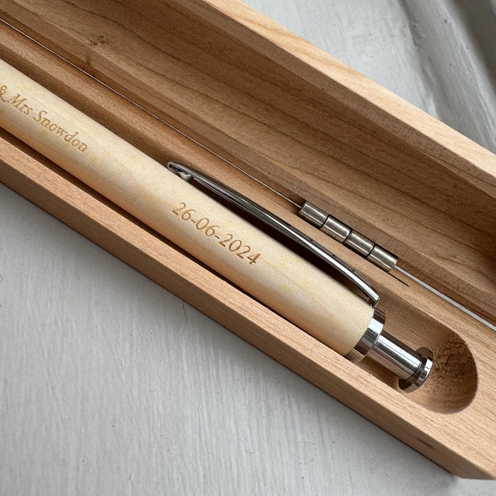 Personalised Boxed Beech Wood Engraved Wedding Pen Wedding Guest Book Pen