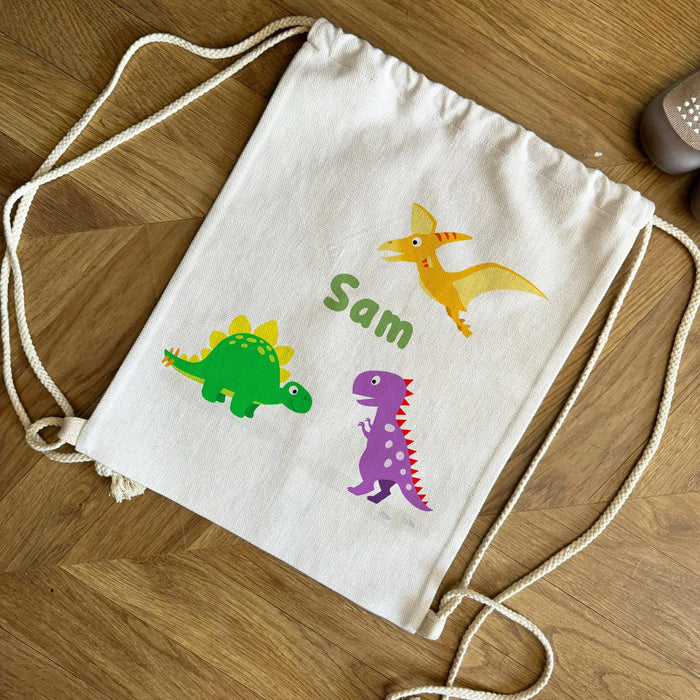 Personalised Dinosaur Drawstring Nursery/School Bags/PE Kit