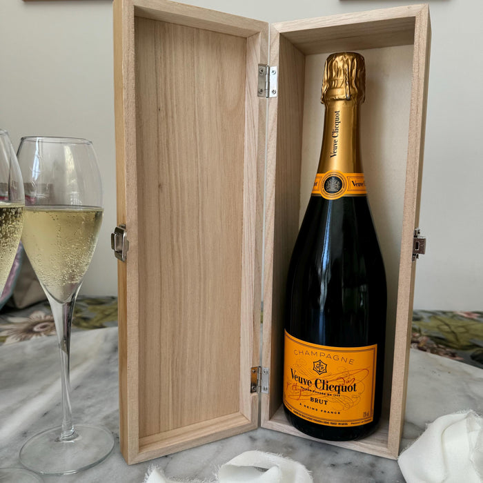 Custom Engraved Wooden Champagne Keepsake Box for Weddings and Celebrations