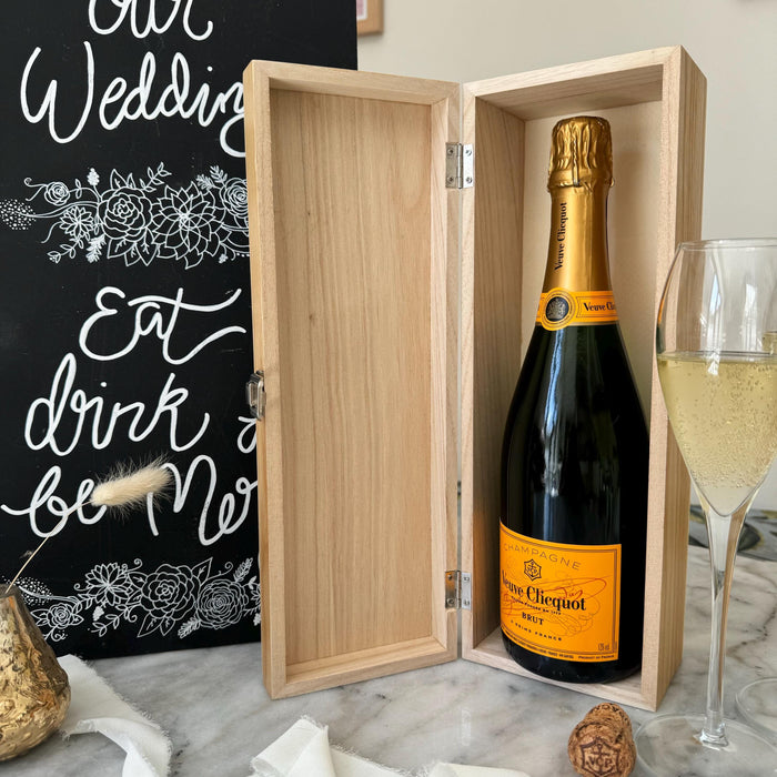 Custom Engraved Wooden Champagne Keepsake Box for Weddings and Celebrations