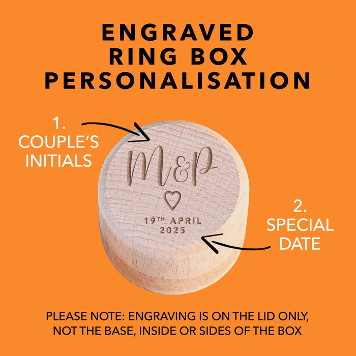 Personalised Round Wooden Ring Box for Weddings or Engagements