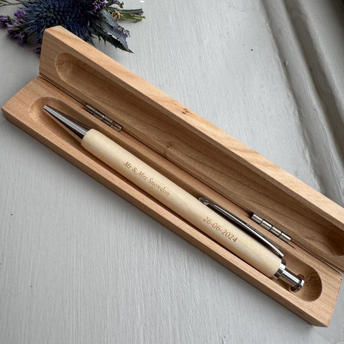 Personalised Boxed Beech Wood Engraved Wedding Pen Wedding Guest Book Pen