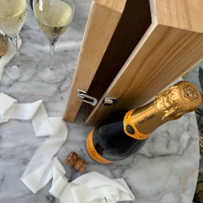 Custom Engraved Wooden Champagne Keepsake Box for Weddings and Celebrations