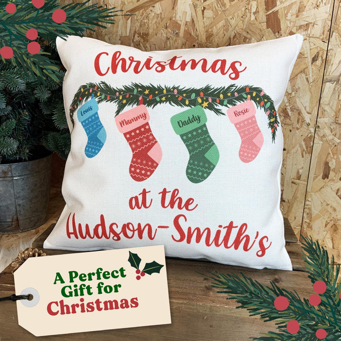 Personalised Family Christmas Stocking Cushion - Gift Set Holiday Decor Xmas Present Novelty Christmas Hanging Stockings