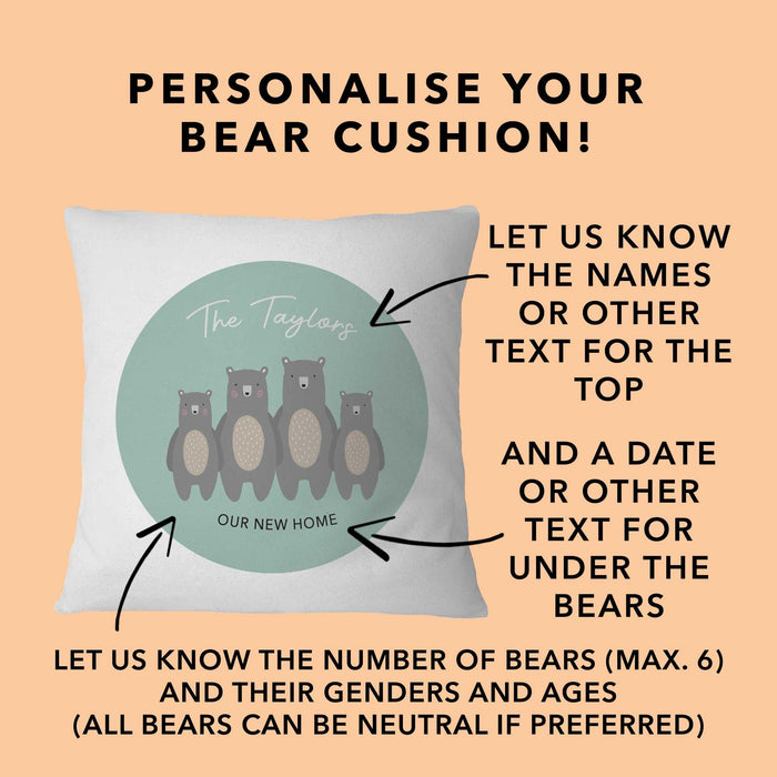 Unique Custom Bear Family Cushion - Personalised Home, Birthday, Anniversary Gift