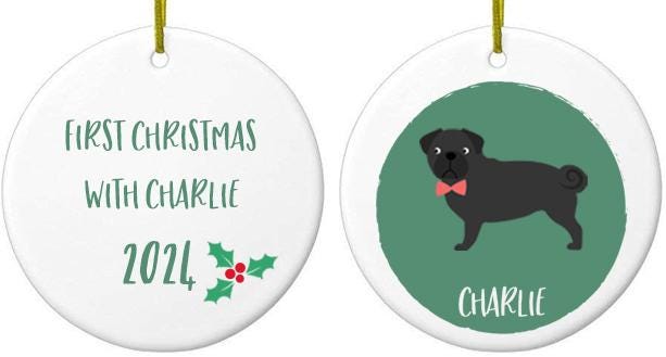 Black Pug Christmas Bauble - Personalised Dog Ornament & Unique Holiday Decor for Pet Lovers