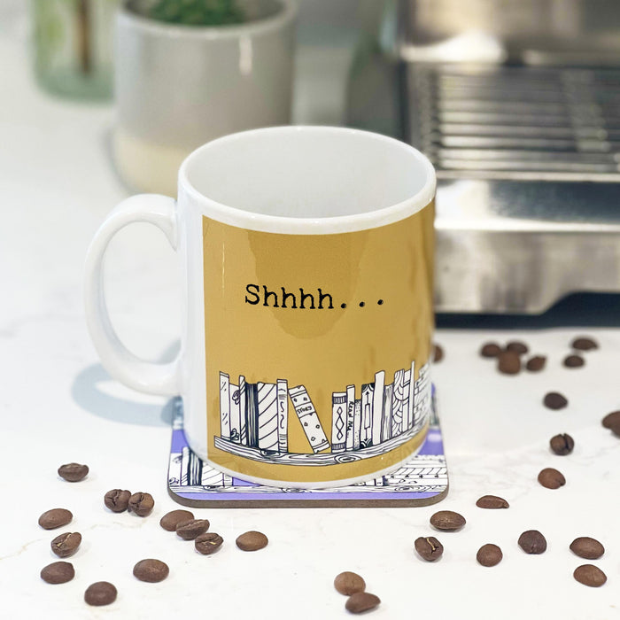 Reading gift for book lover - Shhhh I'm reading mug and coaster set