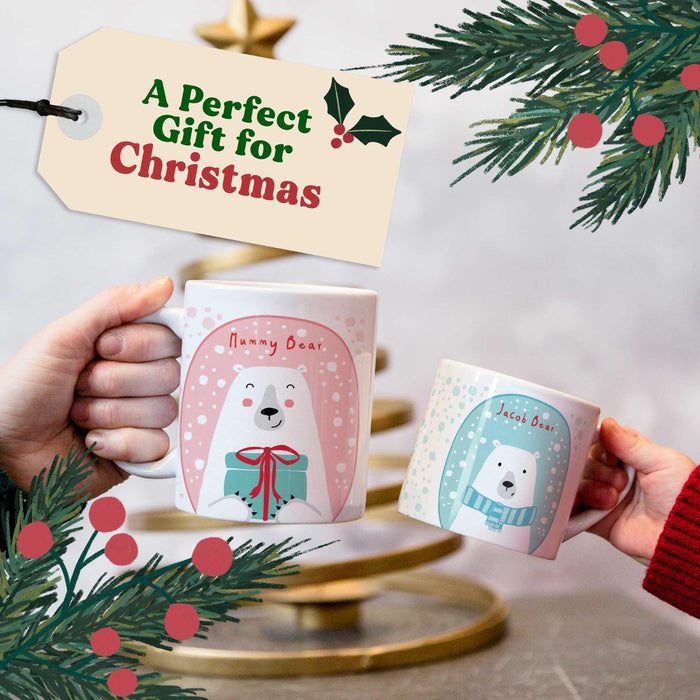 PERSONALISED Polar Bear Family Christmas Mugs Singles or Set  Stocking Stuffer, Xmas Eve Box Fillers or Twinning Xmas Gift for Mum, Dad