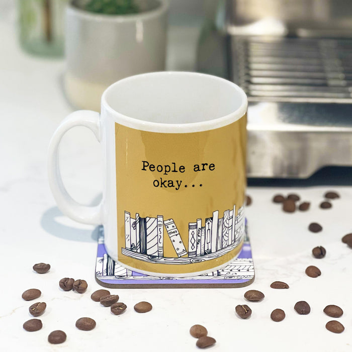 Reading Themed Gift | People are okay but I prefer the company of books | Mug & Coaster for English Teacher, Book Club, Book Lover