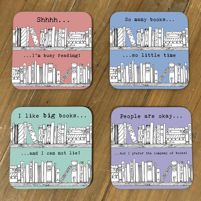 Book Themed Gift For A Reader - So Many Books So Little Time - Reading Gifts Mug Book Coasters - Illustrated Coaster Blush Pink Mint Stone