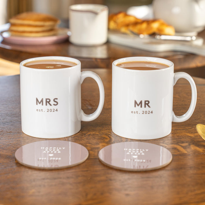 Personalised Mrs and Mrs Anniversary Mug and Coaster Gift for Couples