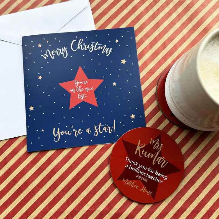 Festive Christmas Coaster Card for Teacher Appreciation